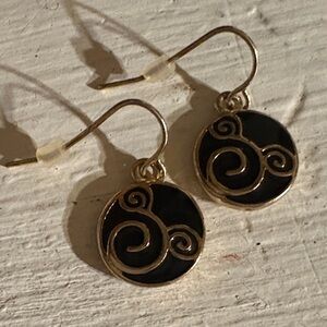 New Disney Dangle Earrings - Swirl Mickey Mouse Icon - Black and Gold